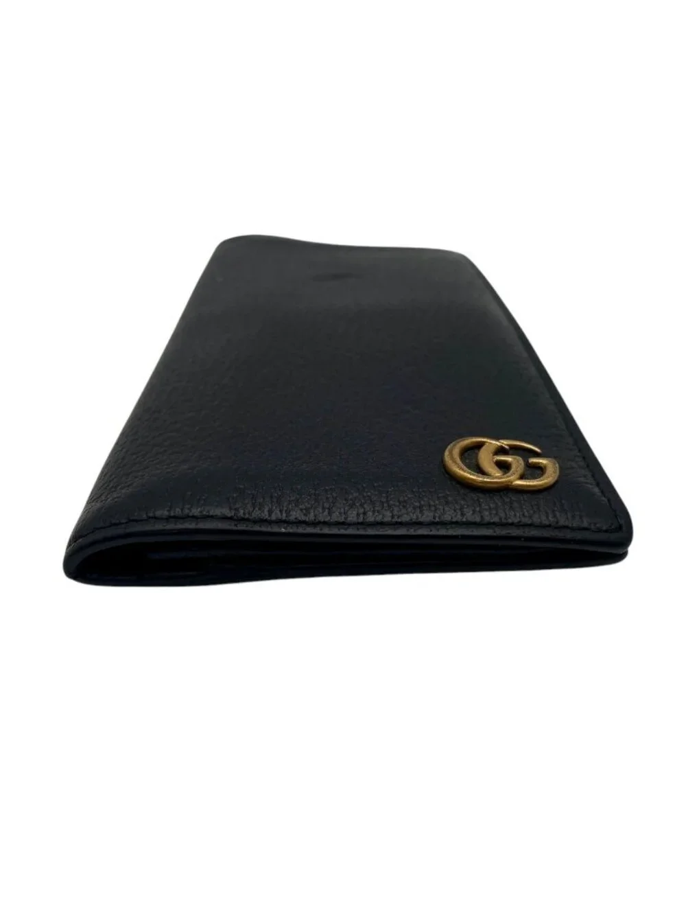 Gucci Wallet GG Marmont Bifold Billfold Leather Black Gold Interlocking Classic